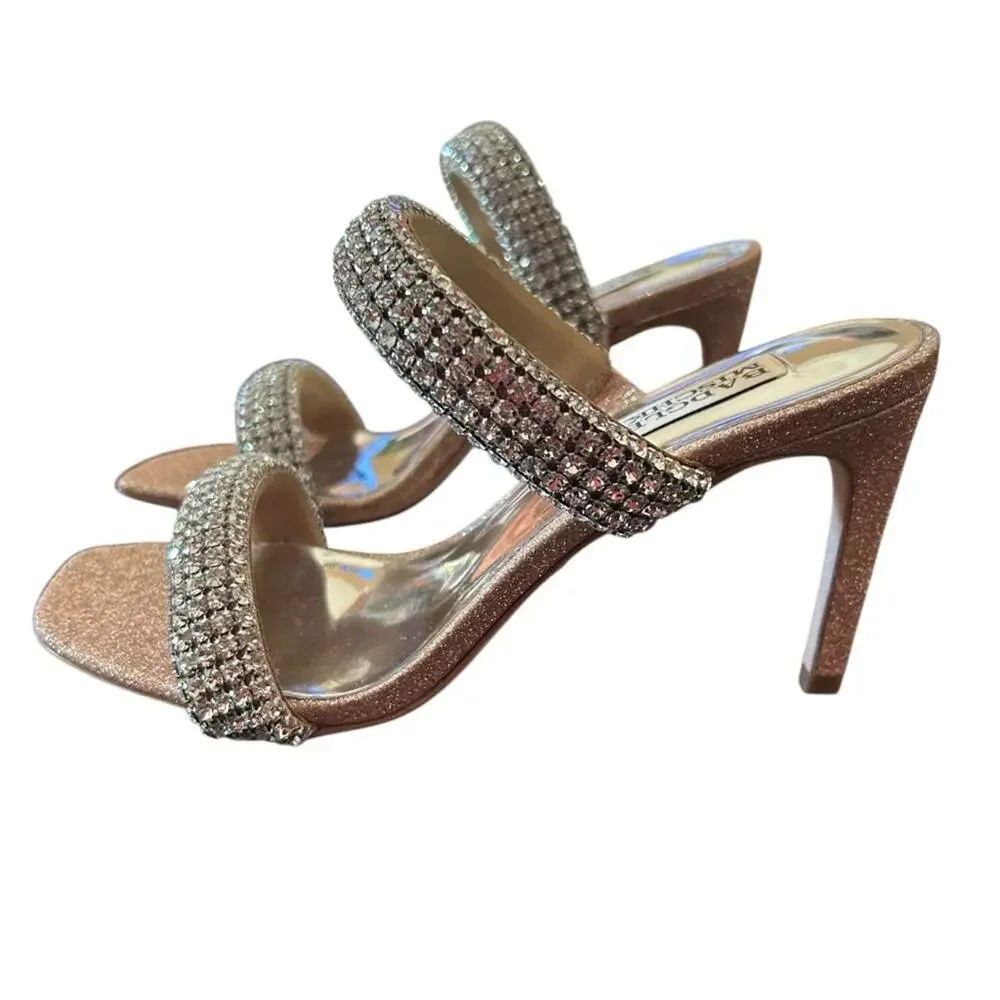 Badgley Mischka Sade Jeweled Double-Band Stiletto Heels Blush Gold NEW Size 6.5